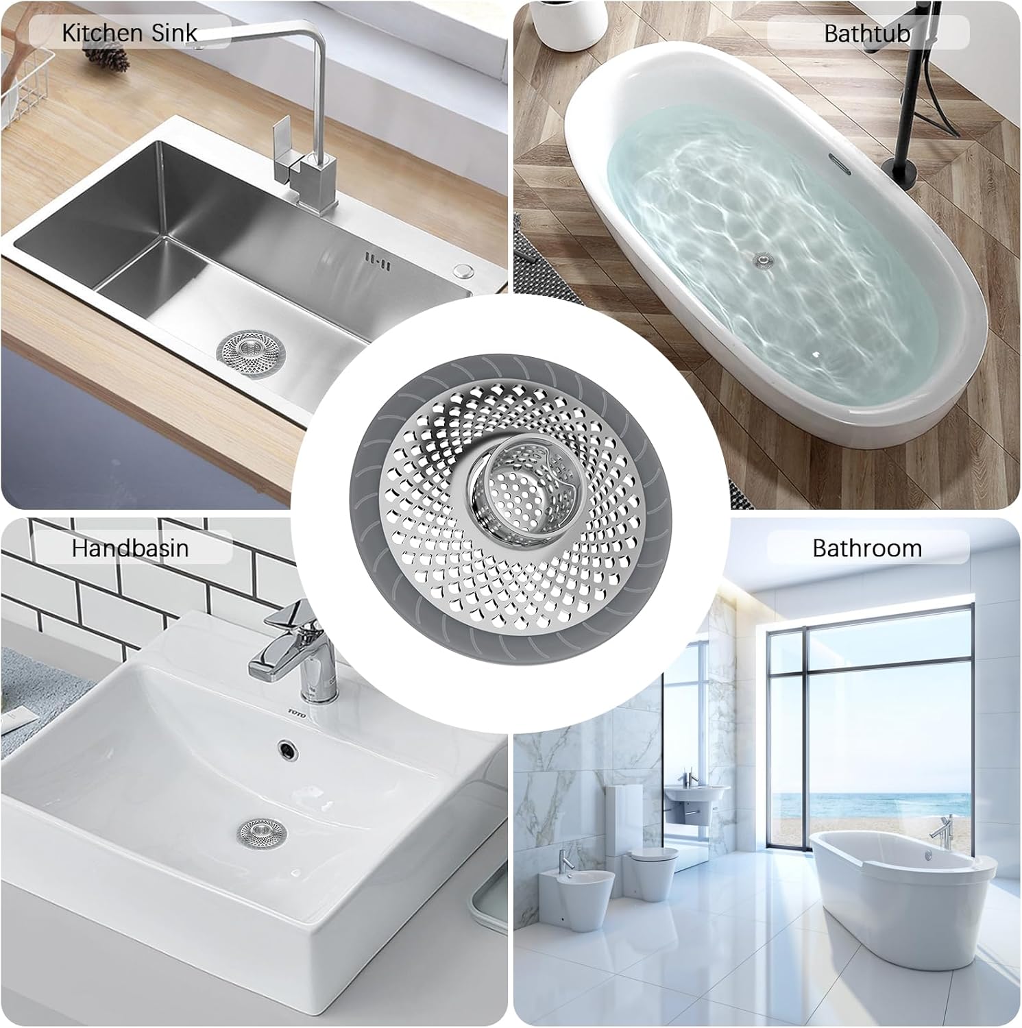 2PCS Stainless Steel Drain Hair Catcher for Bathroom Kitchen