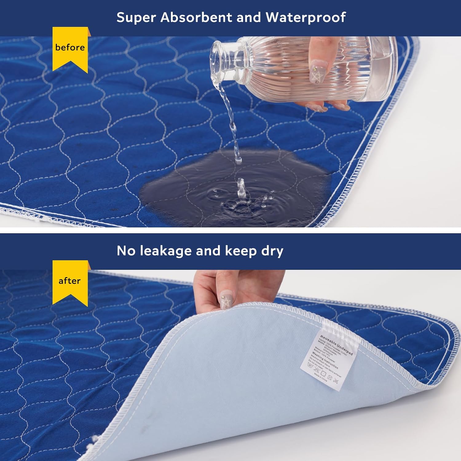 Pronior 4-Layer Waterproof Bed Pads - 24x36 Navy Blue 4 Pack