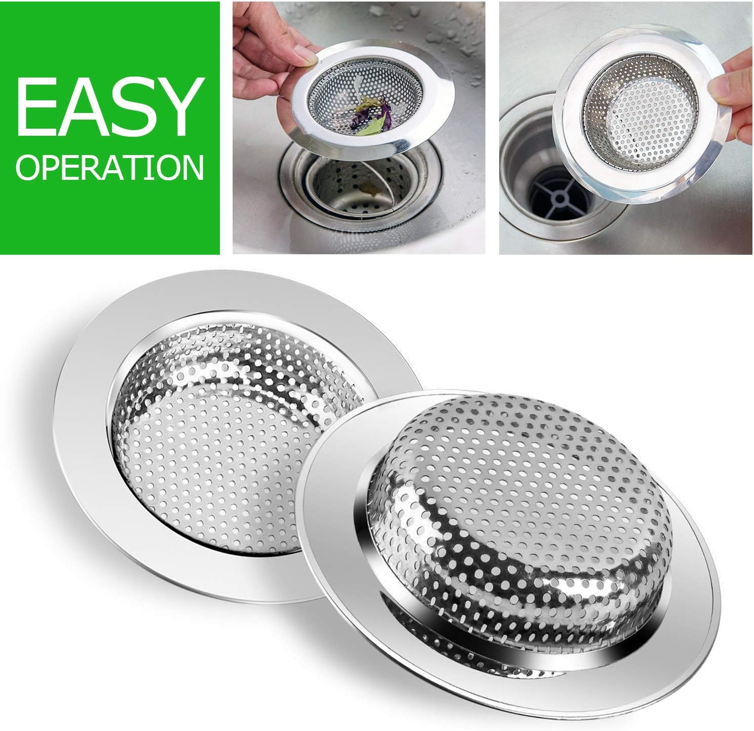 2 Pack Stainless Steel Kitchen Sink Strainer with Large Wide Rim 45 Inch