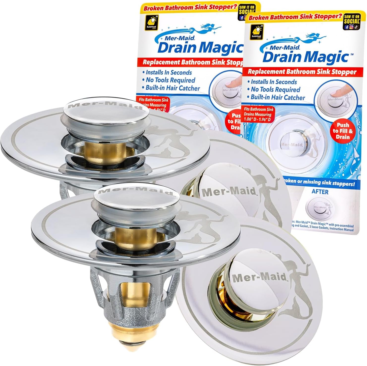 Mer-Maid Drain Magic Universal Sink Stopper 2 Pack