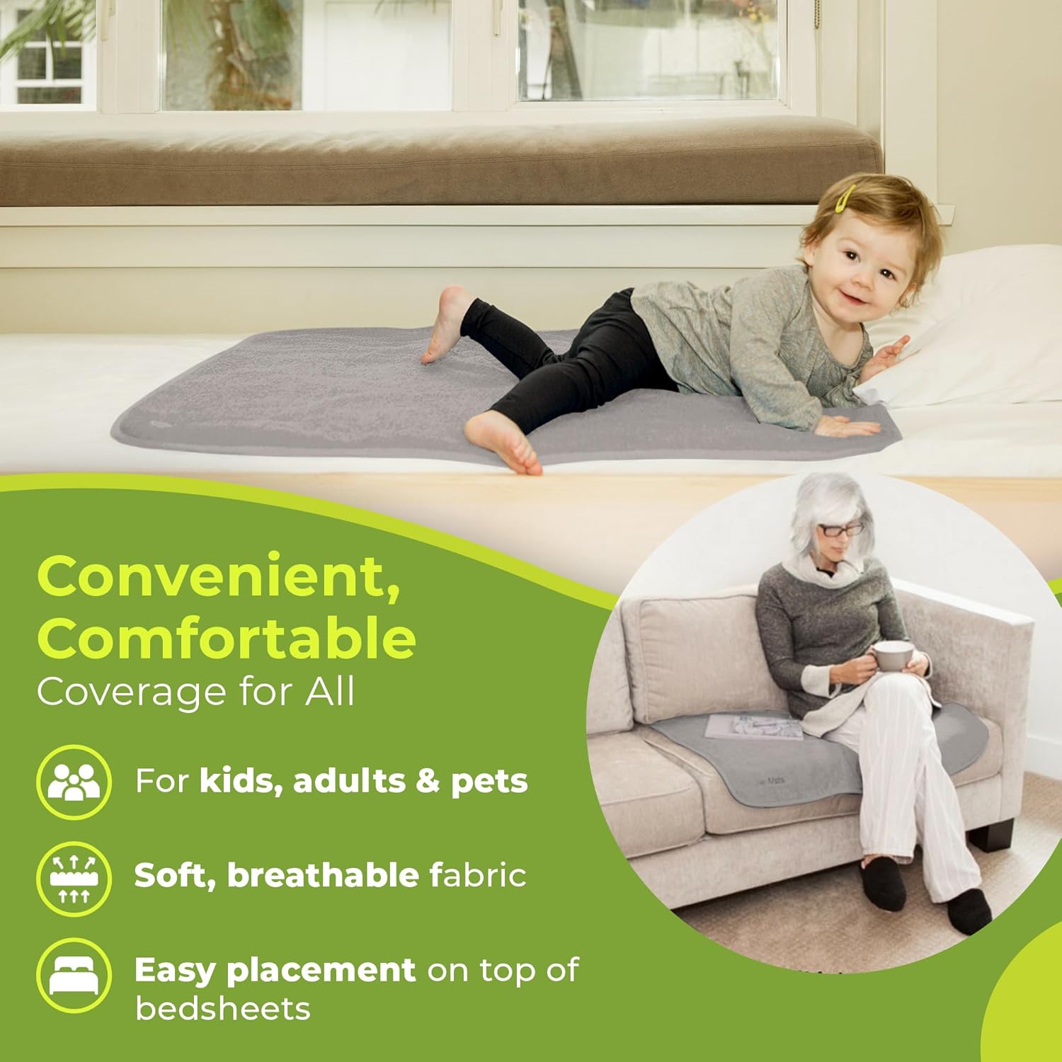 PeapodMats Waterproof Bed Mat - Reusable Underpad for Kids and Adults