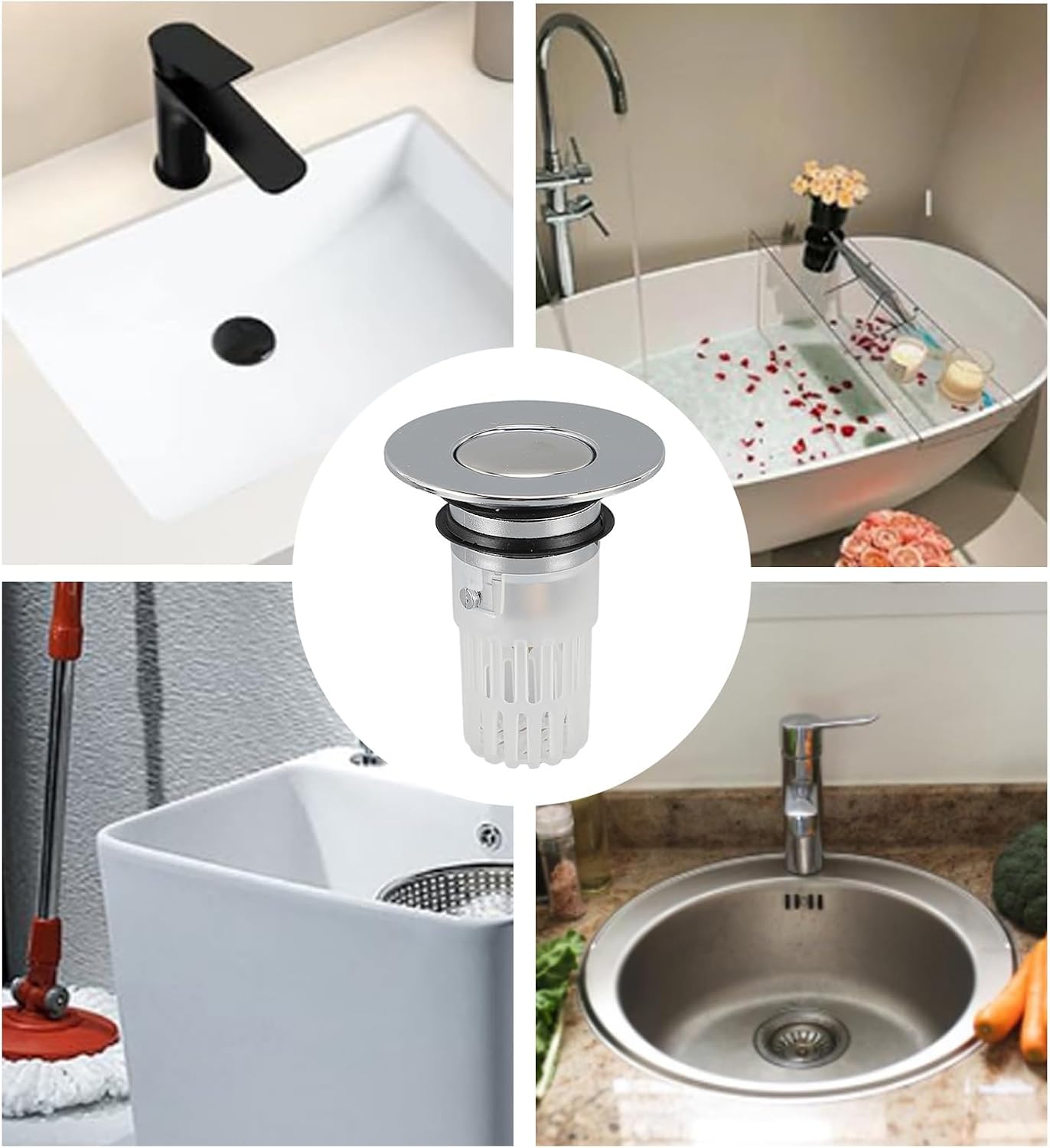 SASKATE Sink Drain Strainer with Detachable Mesh Basket