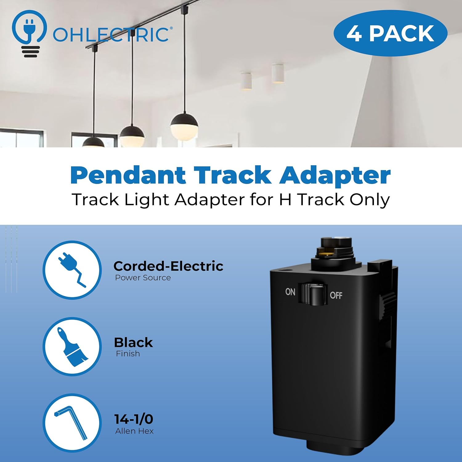 OHLECTRIC Pendant Track Adapter - Pack of 4 Black