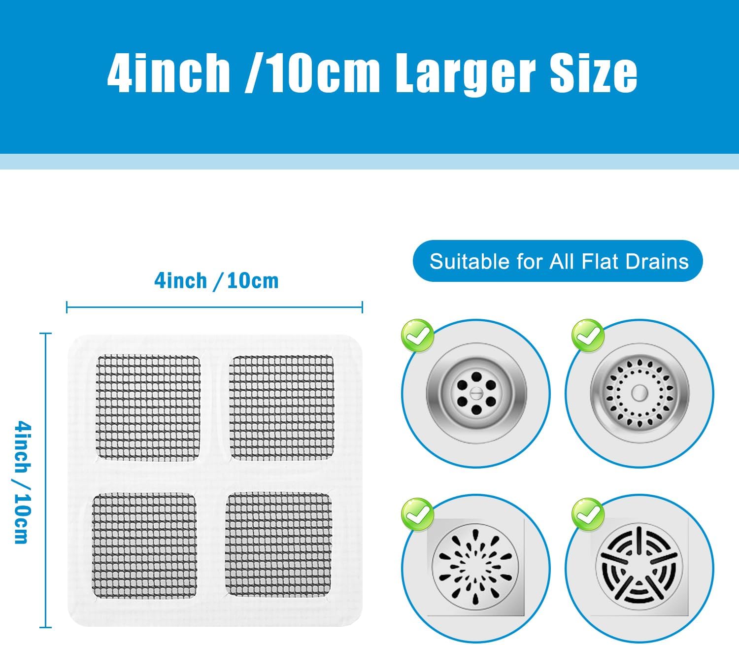 30PCS Pack Disposable Hair Catcher Drain Cover Mesh Stickers
