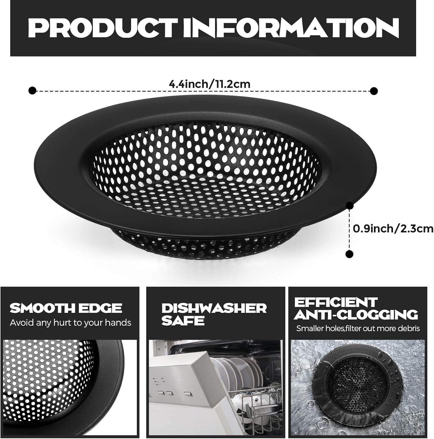 Retisee 2 Pcs Stainless Steel Sink Strainer Matte Black