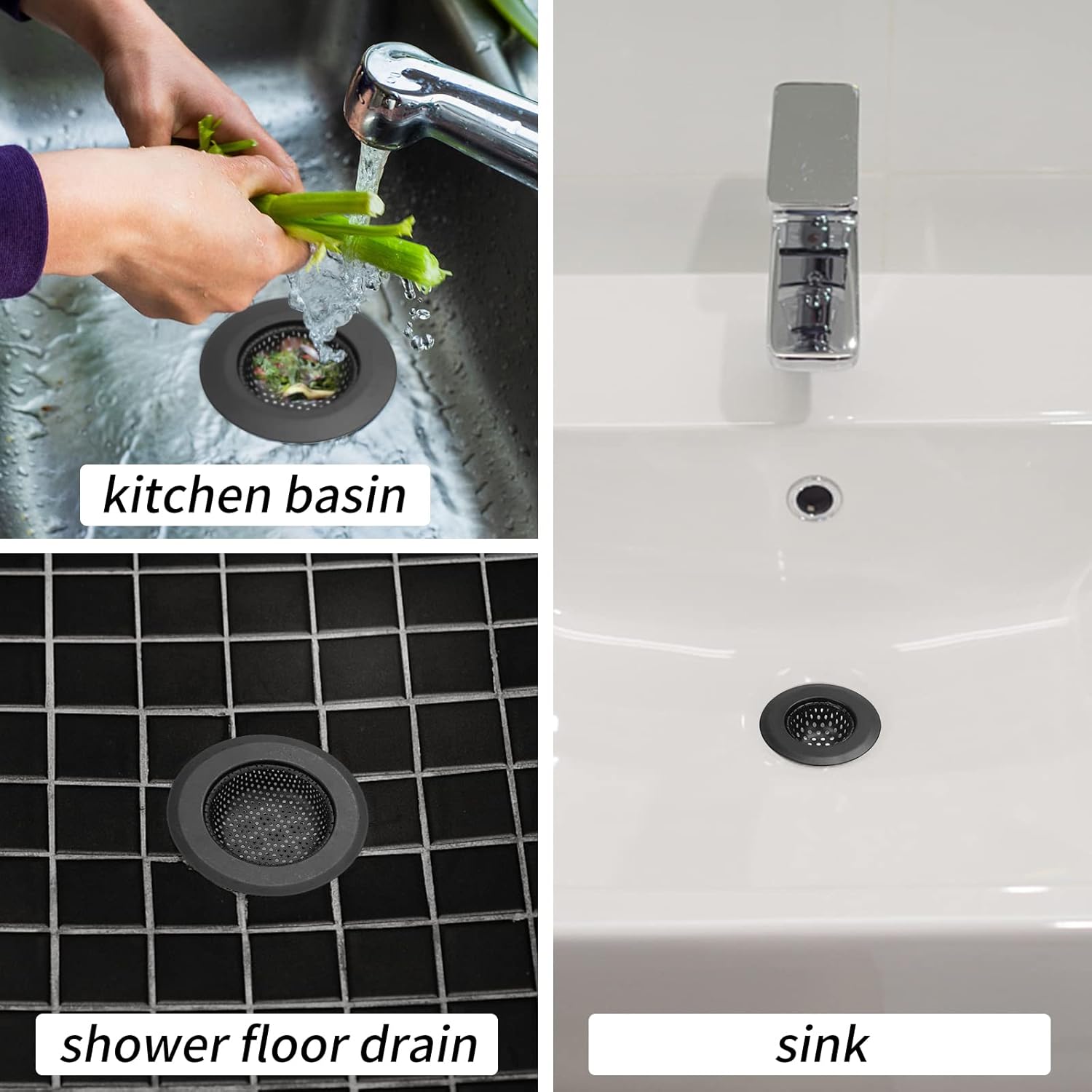 4-Pack Hair Catcher Drain Stopper Black Stainless Steel
