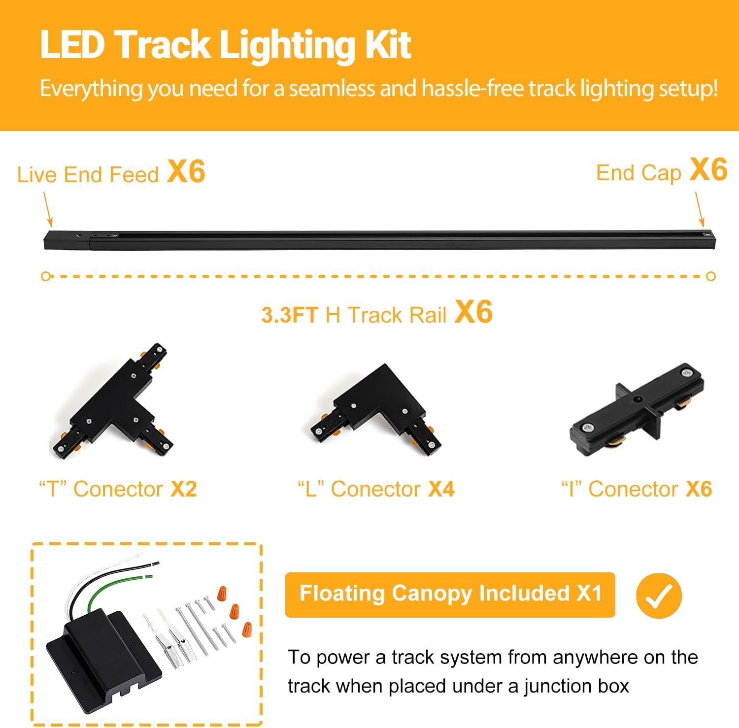 TuyuBEE 20FT H Track Lighting Rails Kit - Black