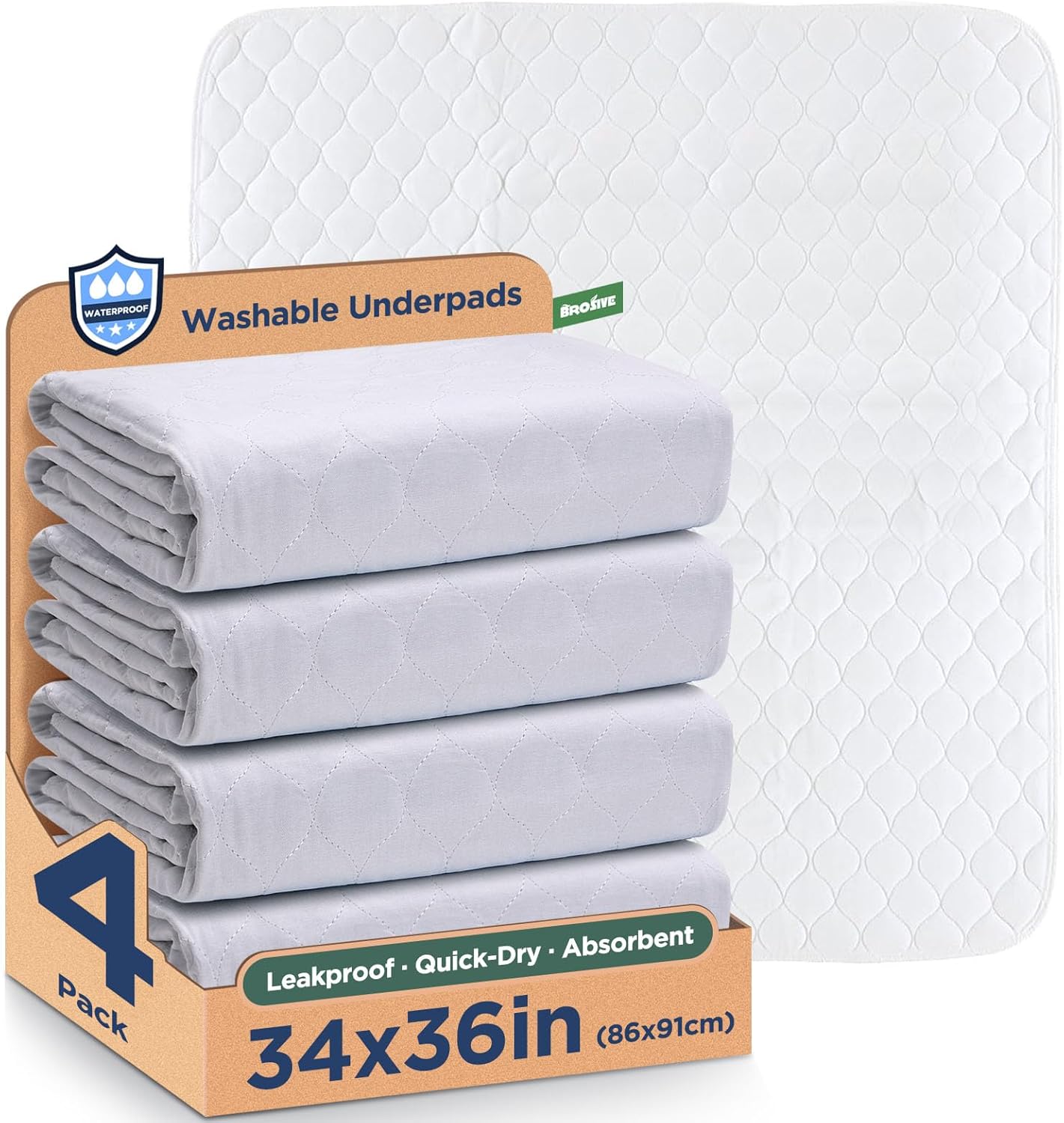 Brosive Reusable Incontinence Bed Pads 8 Cups 34x36 Inch 4 Pack