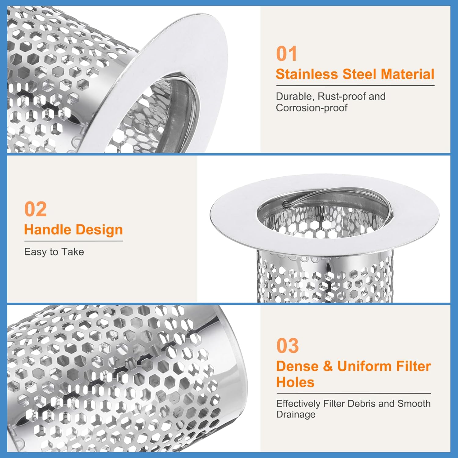Uxcell 3 Pack Drain Strainer for Kitchen Bathroom