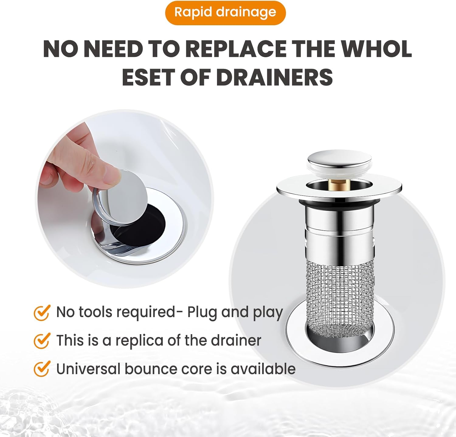 NOCRLG Universal Sink Drain Strainer with Pop-Up Mechanism