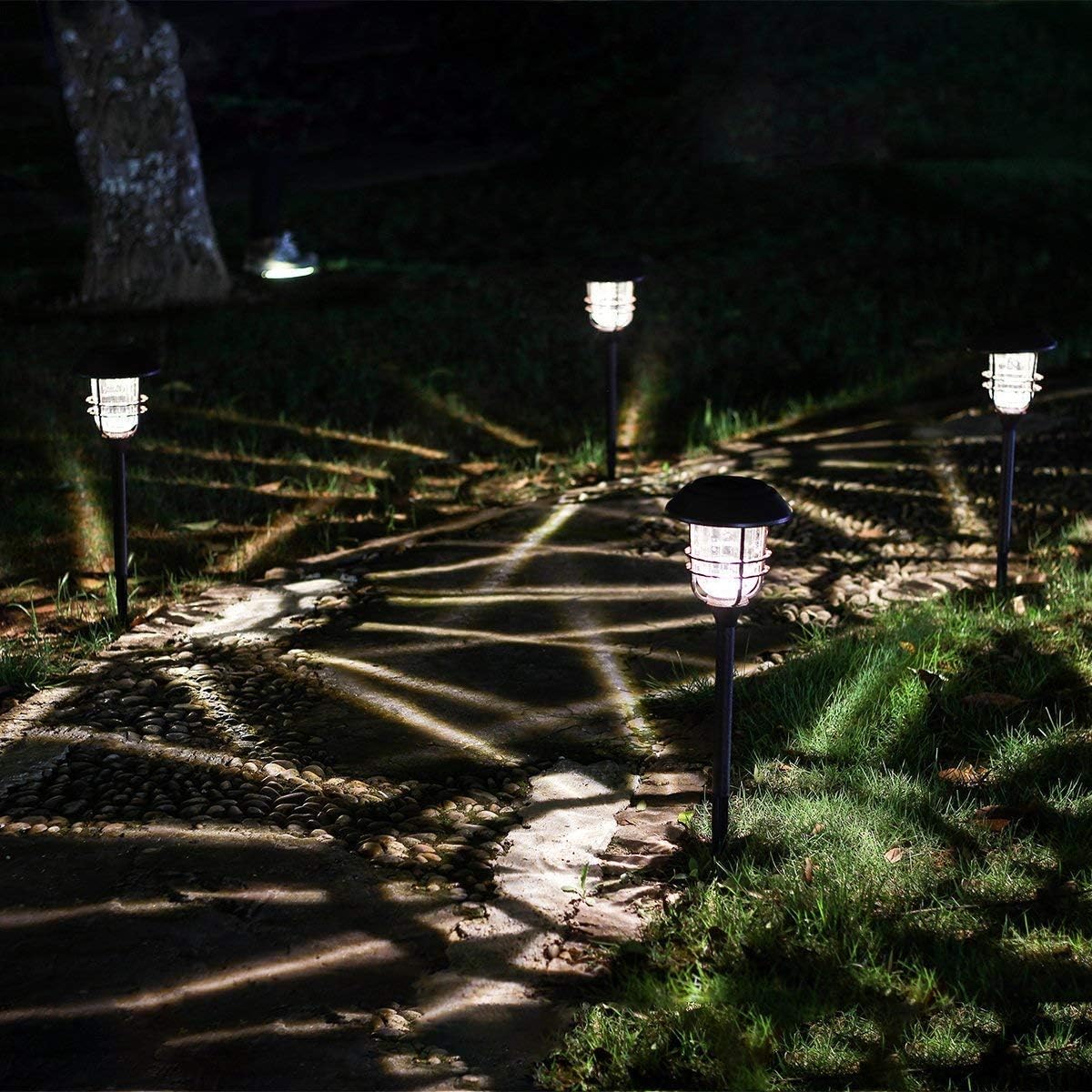 GIGALUMI 4 Pack Solar Path Lights Waterproof Metal with Glass Stainless Steel