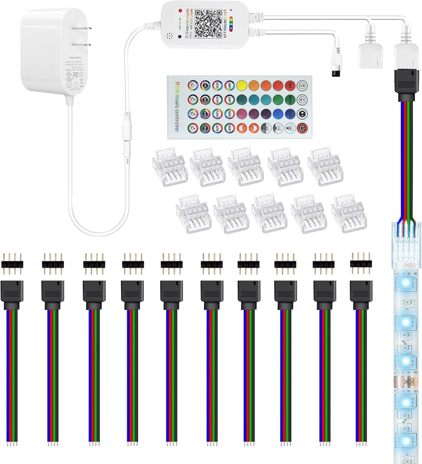 GXILEE 12V LED Power Supply and Remote Controller with 4 Pin Connectors