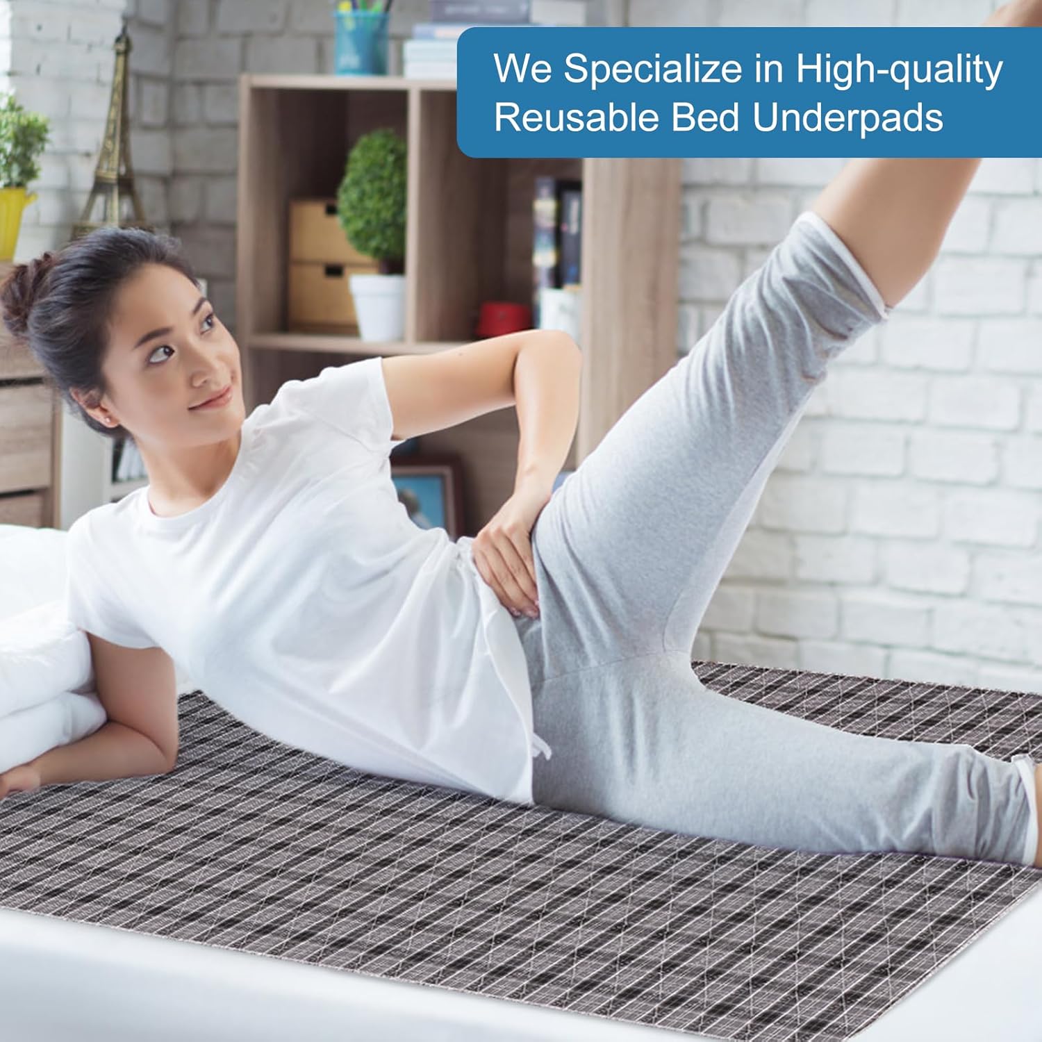 OUTCREATOR Washable Bed Pads 34x36 2-Pack Black Plaid