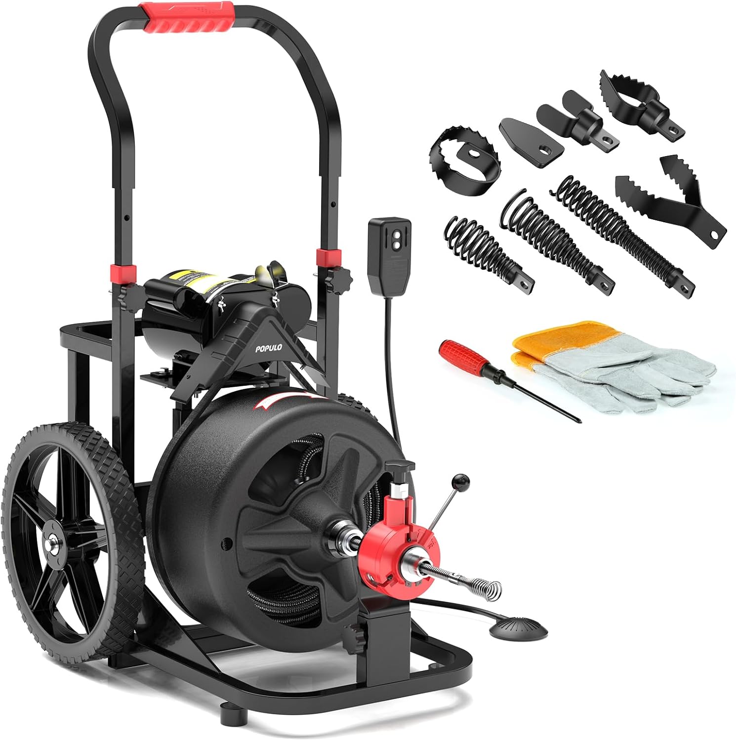 POPULO 100FT Sewer Snake with 8 Cutters and Gloves