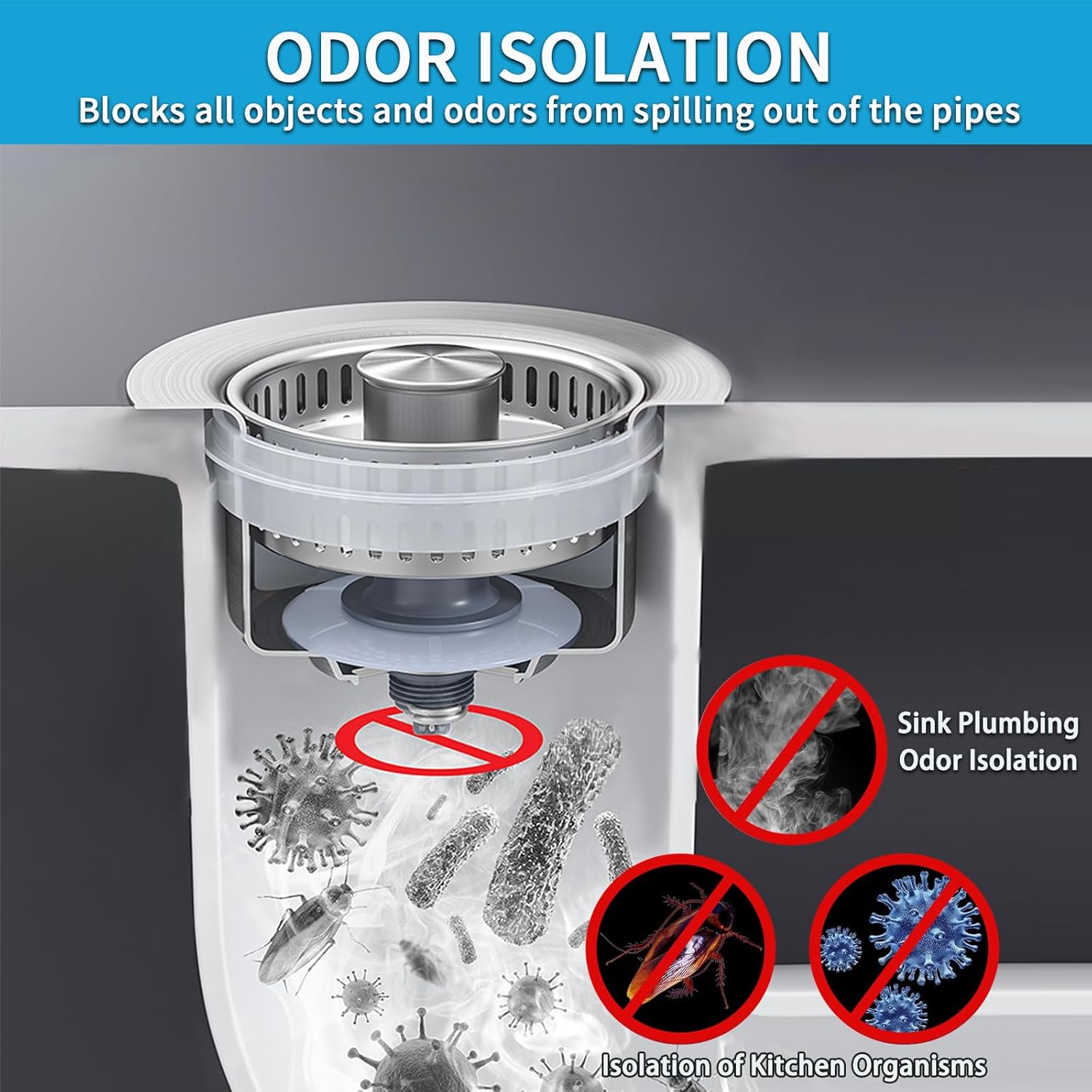 Boncana 3 in 1 Stainless Steel Sink Stopper with Chrome Pop Up Strainer