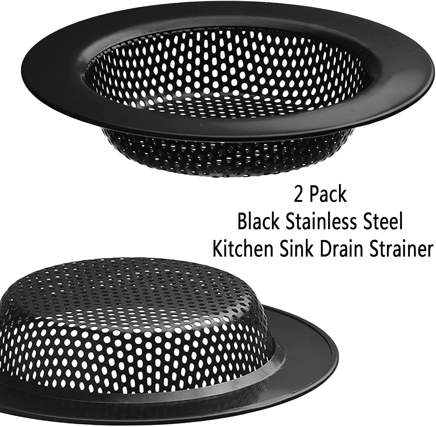 2 Pcs Black Stainless Steel Mesh Sink Drain Strainer with Large Food Catch
