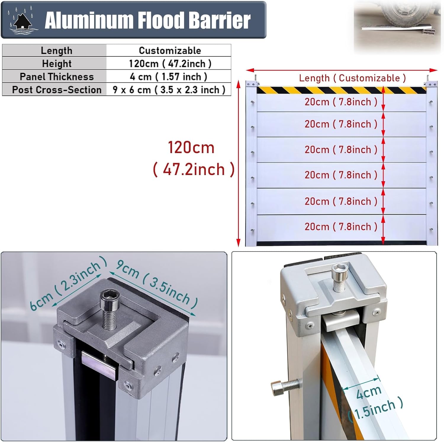 Flood Protection Barrier Panel 47inch Silver