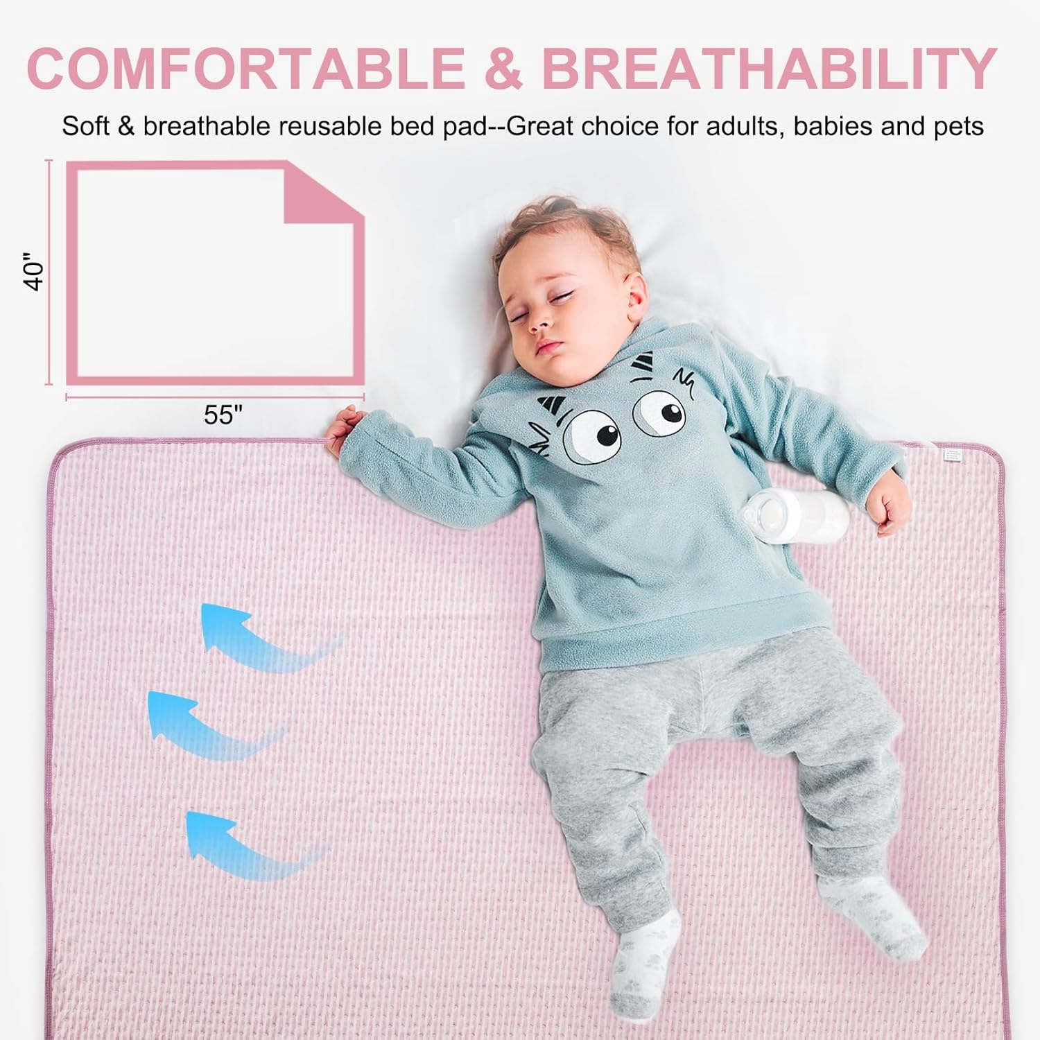 Ntoaujao Reusable Bed Pads 40x55 Waterproof Cotton For Adults Elderly Kids Pets