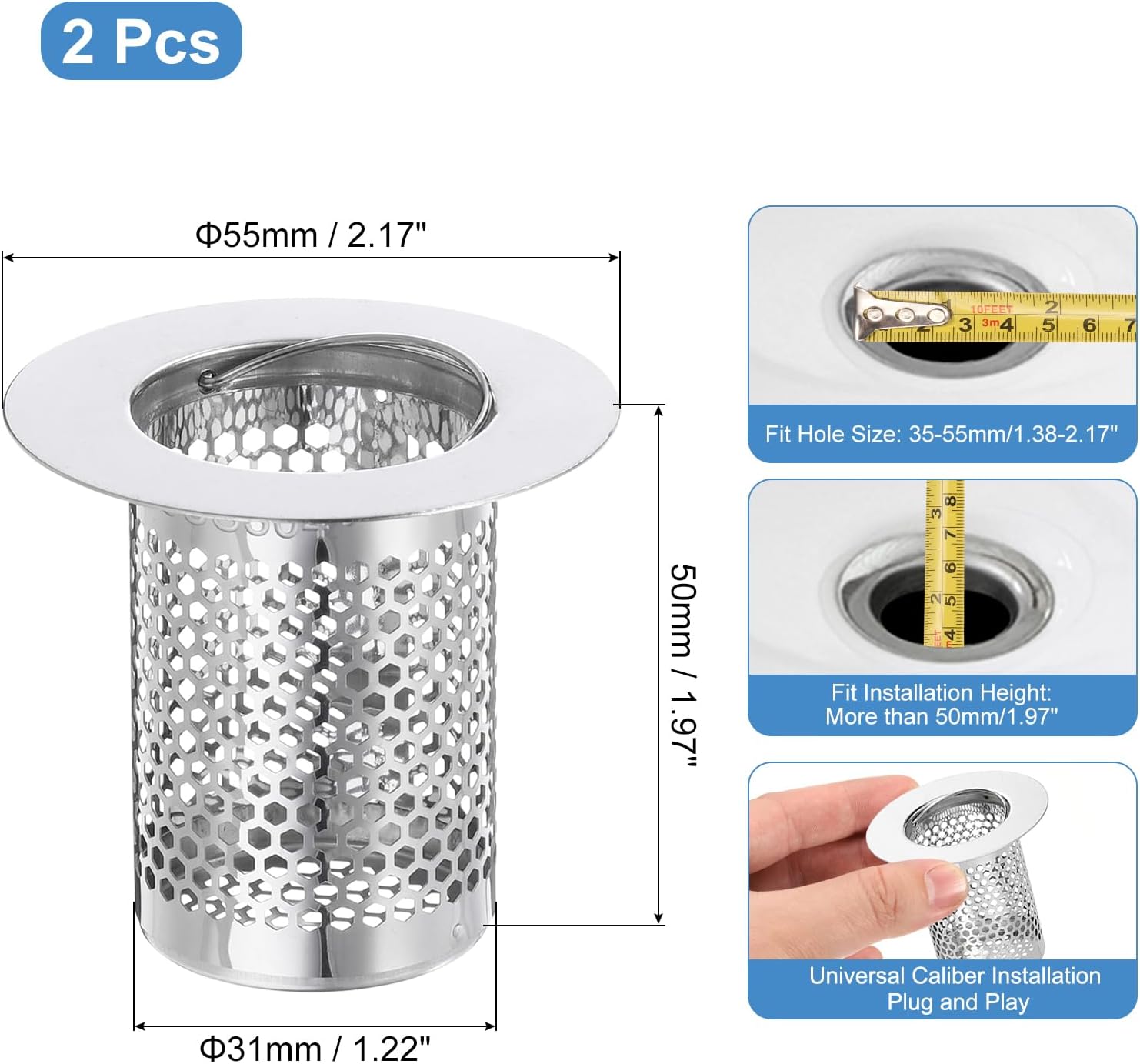 Uxcell 3 Pack Drain Strainer for Kitchen Bathroom