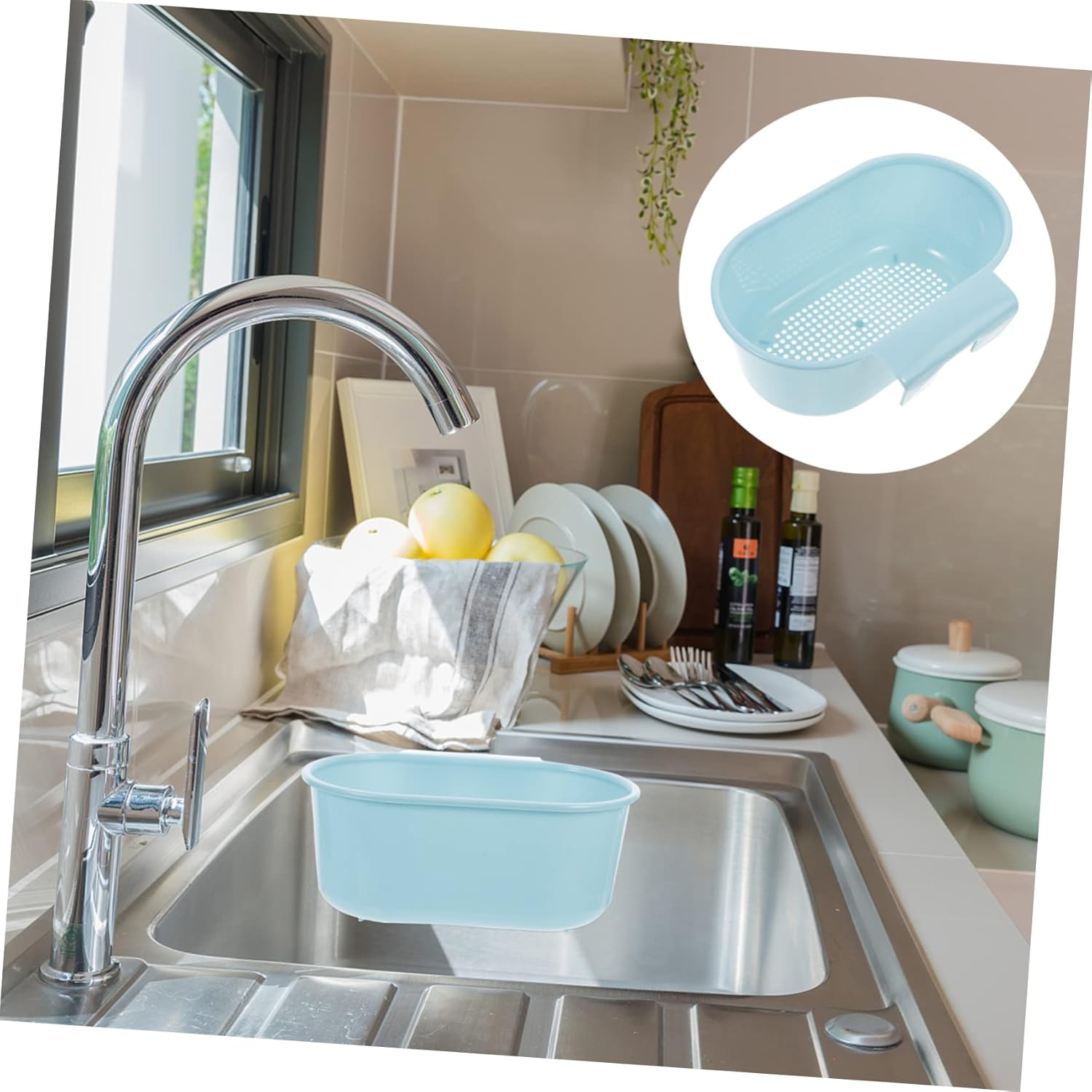 LIFKICH 2Pcs Sturdy Kitchen Sink Drain Basket with Food Strainer and Colander