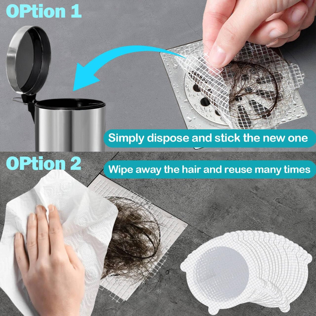 HIKIMA 60Pcs Disposable Shower Drain Cover Hair Catcher