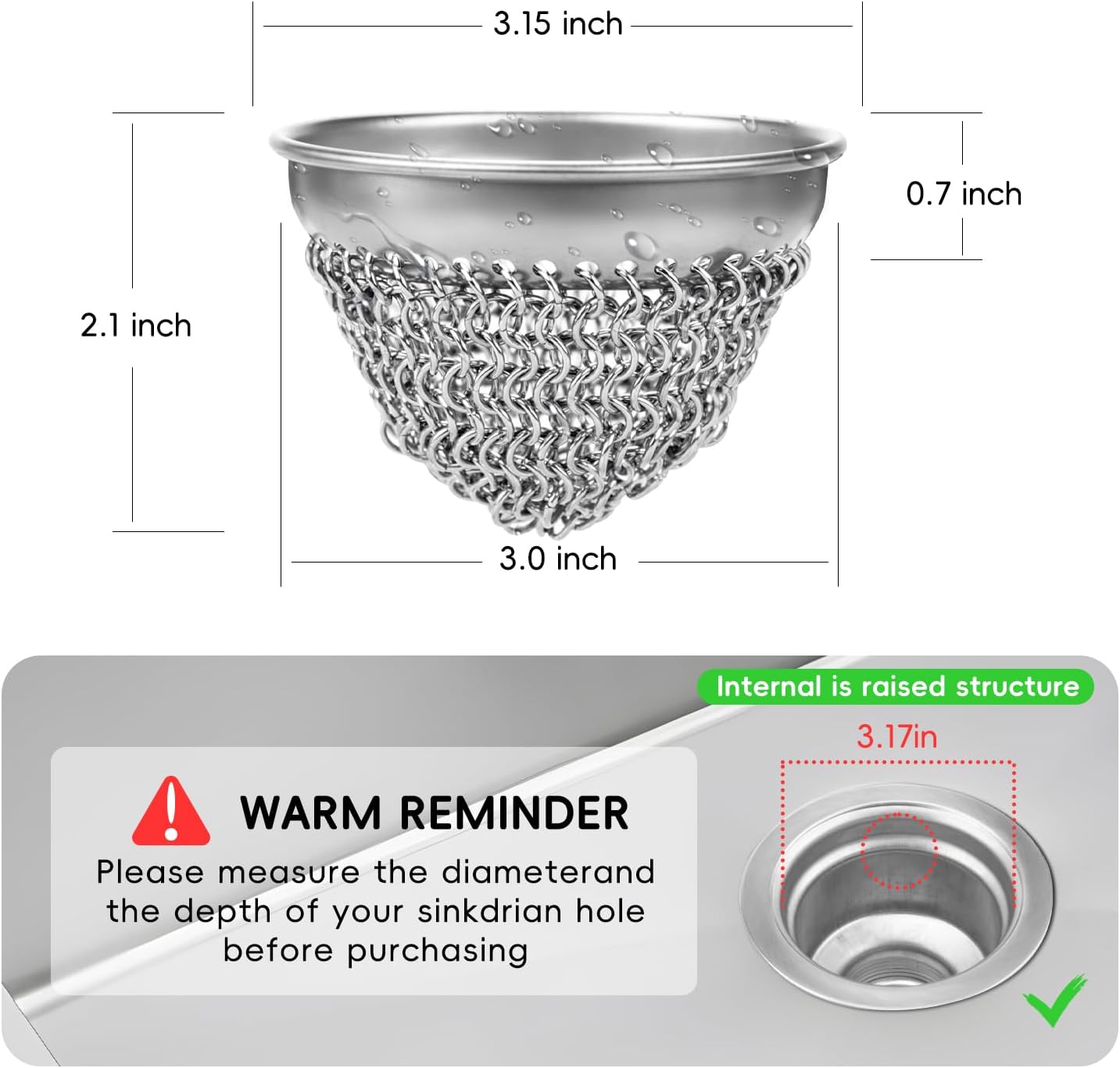 Wokdada Reversible Stainless Steel Sink Strainer