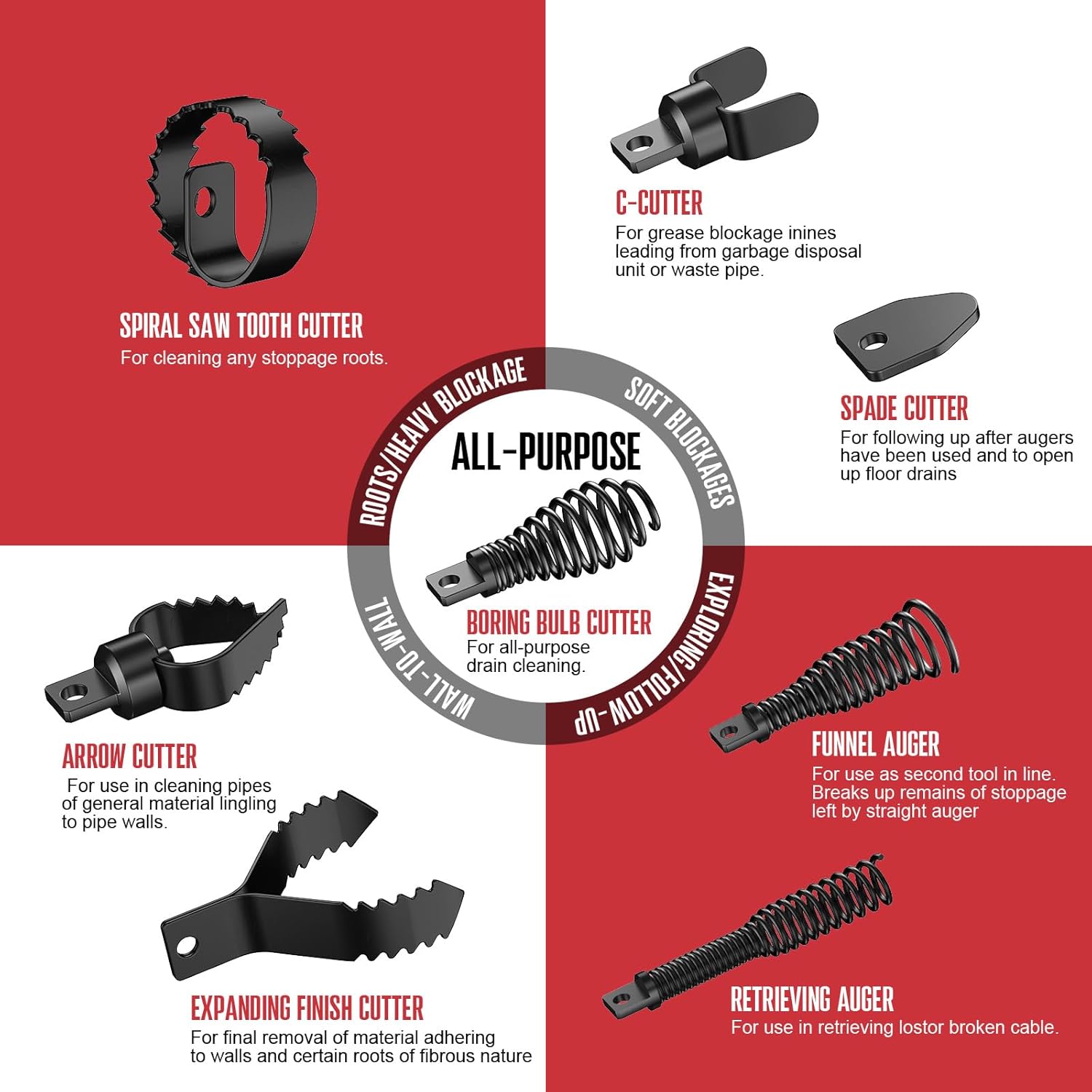 POPULO 100FT Sewer Snake with 8 Cutters and Gloves