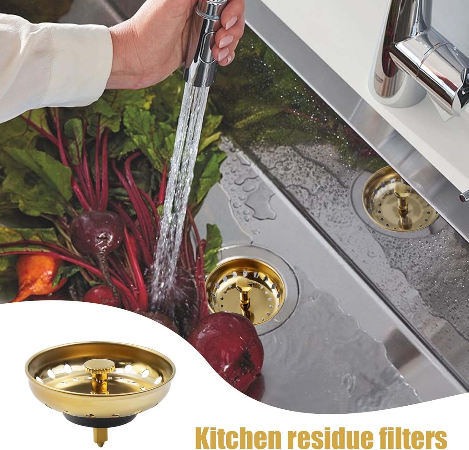 Antrader Gold Drain Strainer Set 3Pcs Stainless Steel