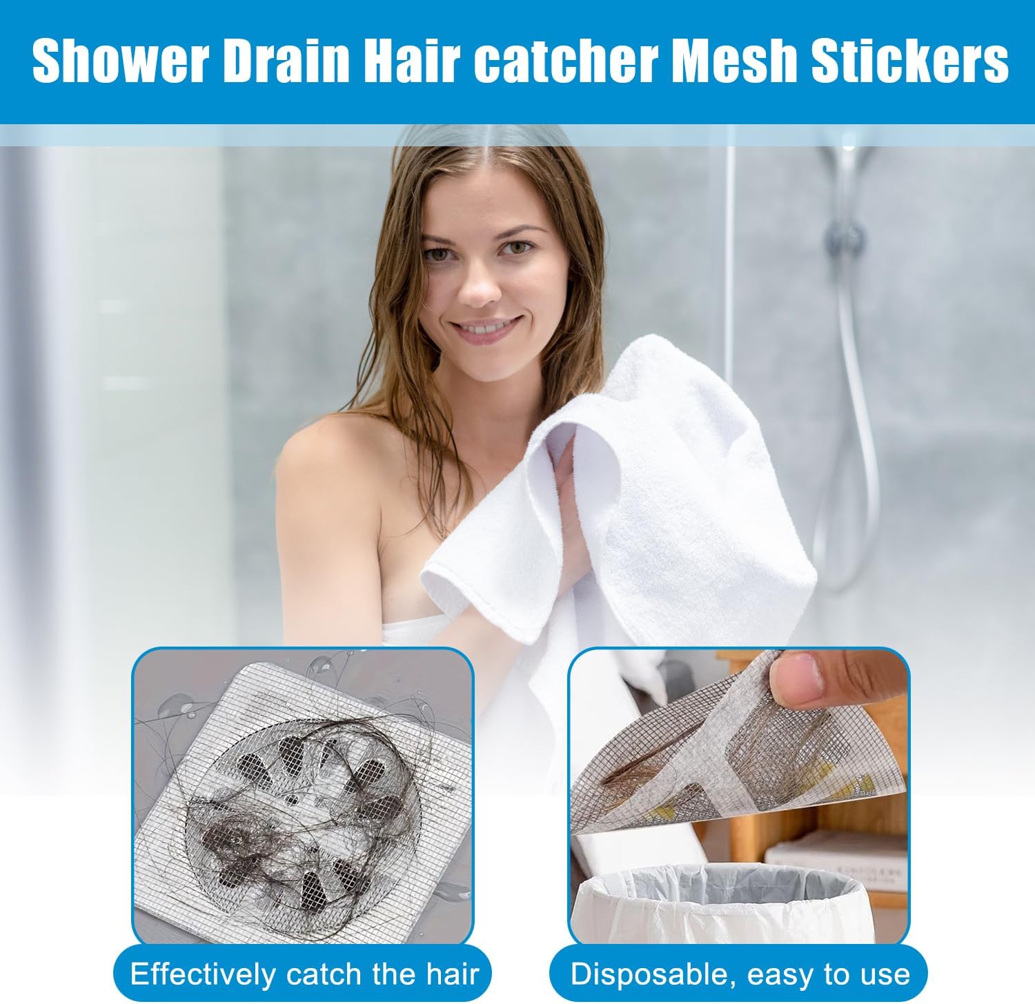 30PCS Pack Disposable Hair Catcher Drain Cover Mesh Stickers