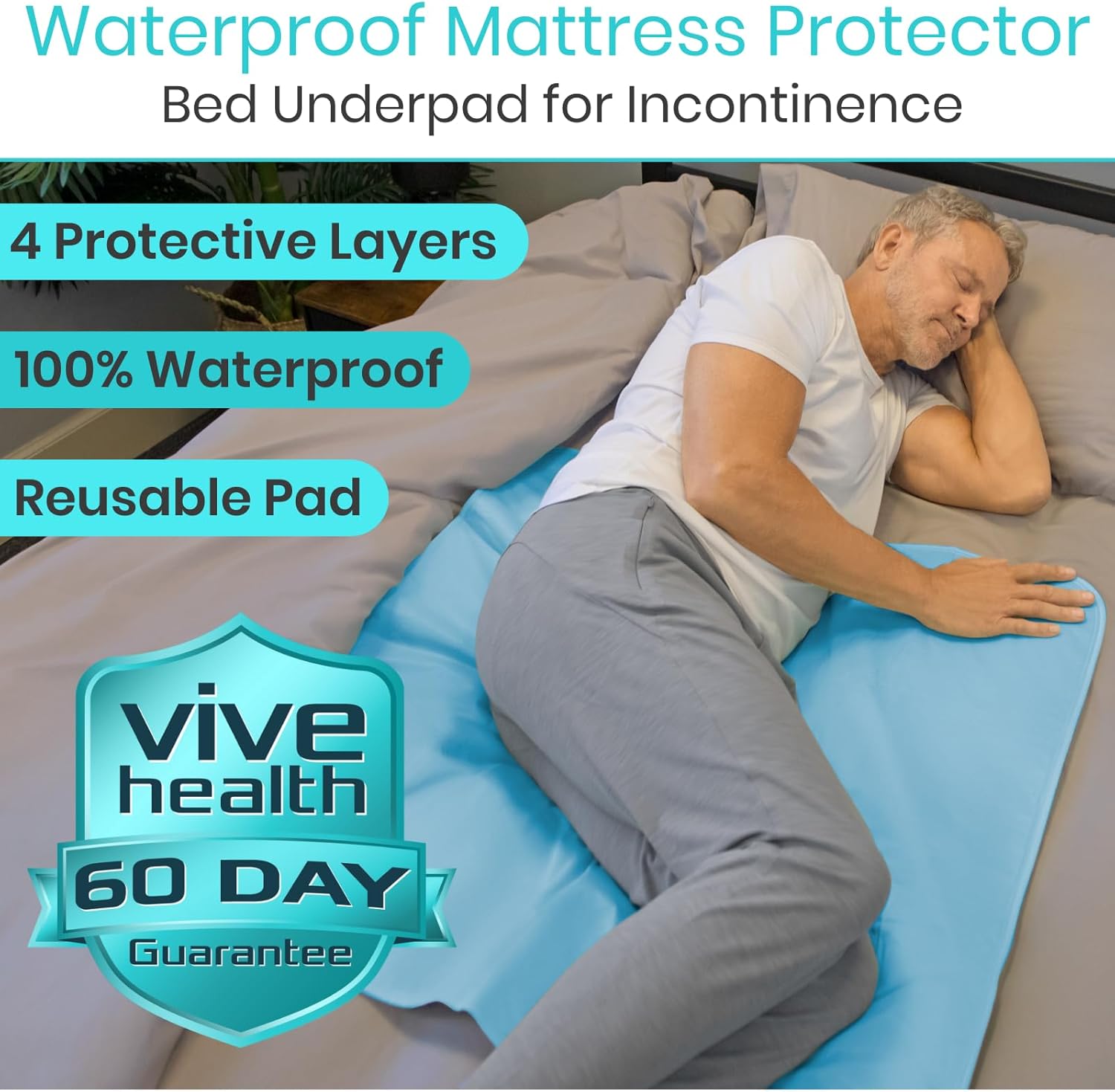 Vive Reusable Waterproof Bed Pad for Incontinence