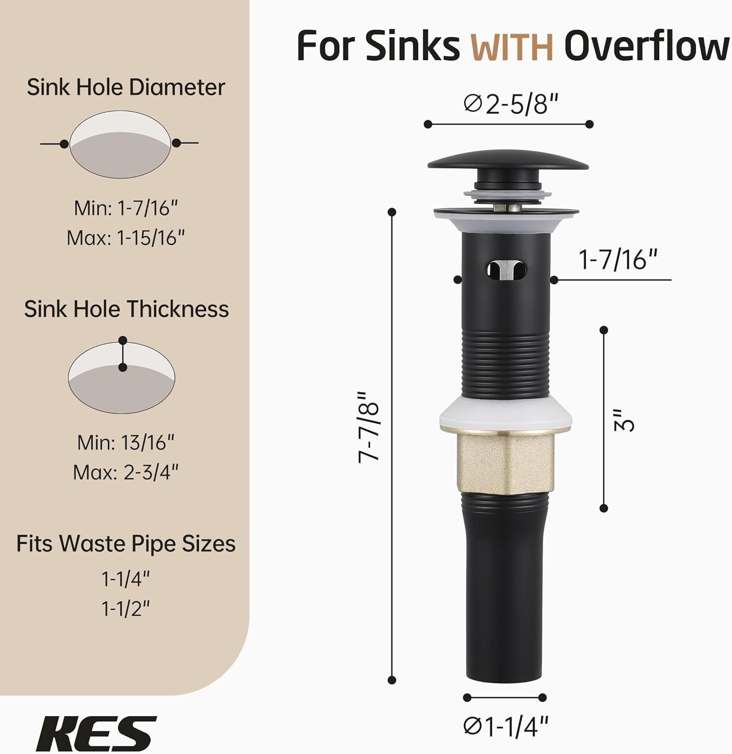 KES Oval Bathroom Sink Drain with Hair Catcher and Overflow