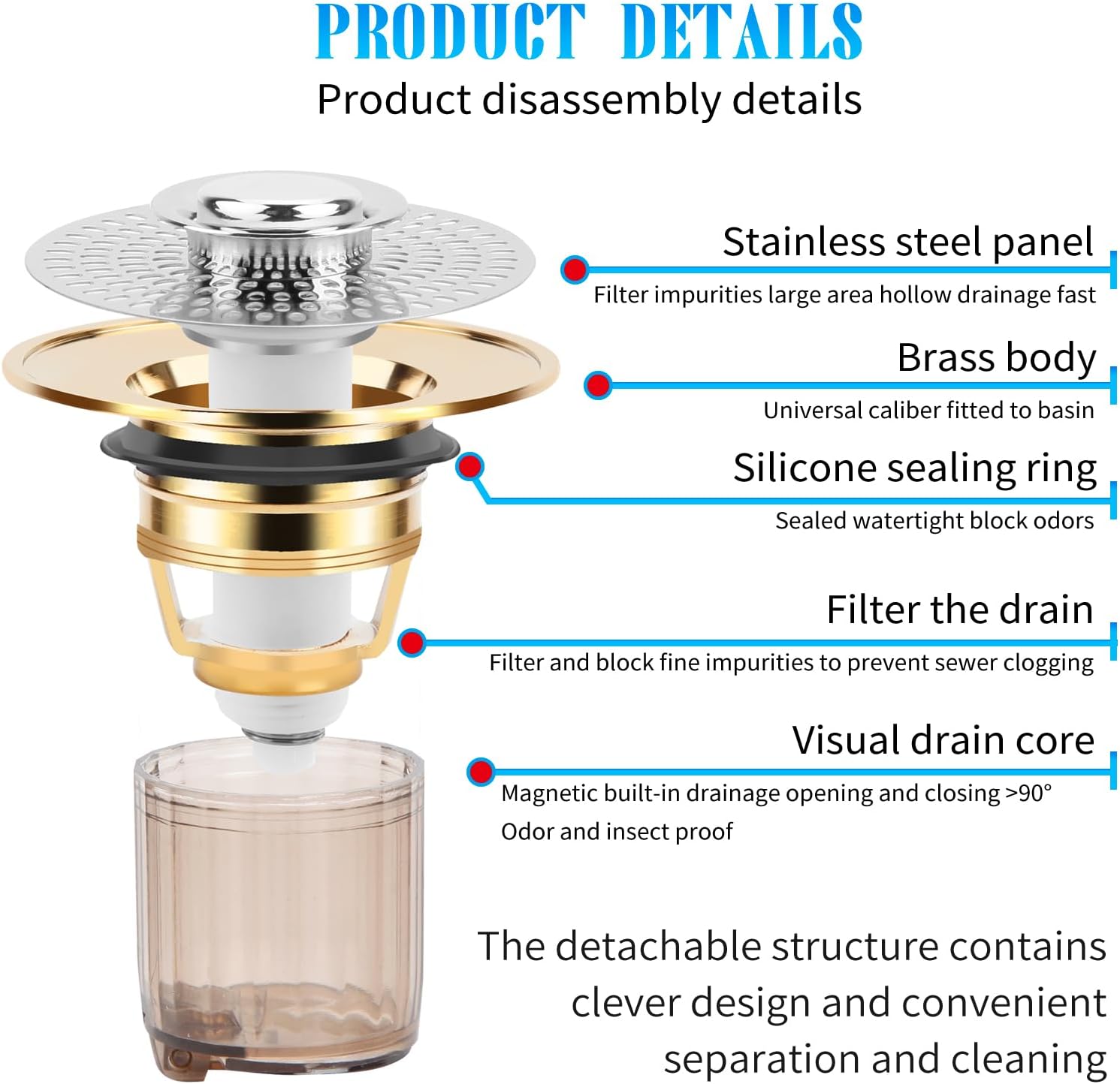 CHICHAUS 2 in 1 Bathroom Sink Stopper with Drain Strainer