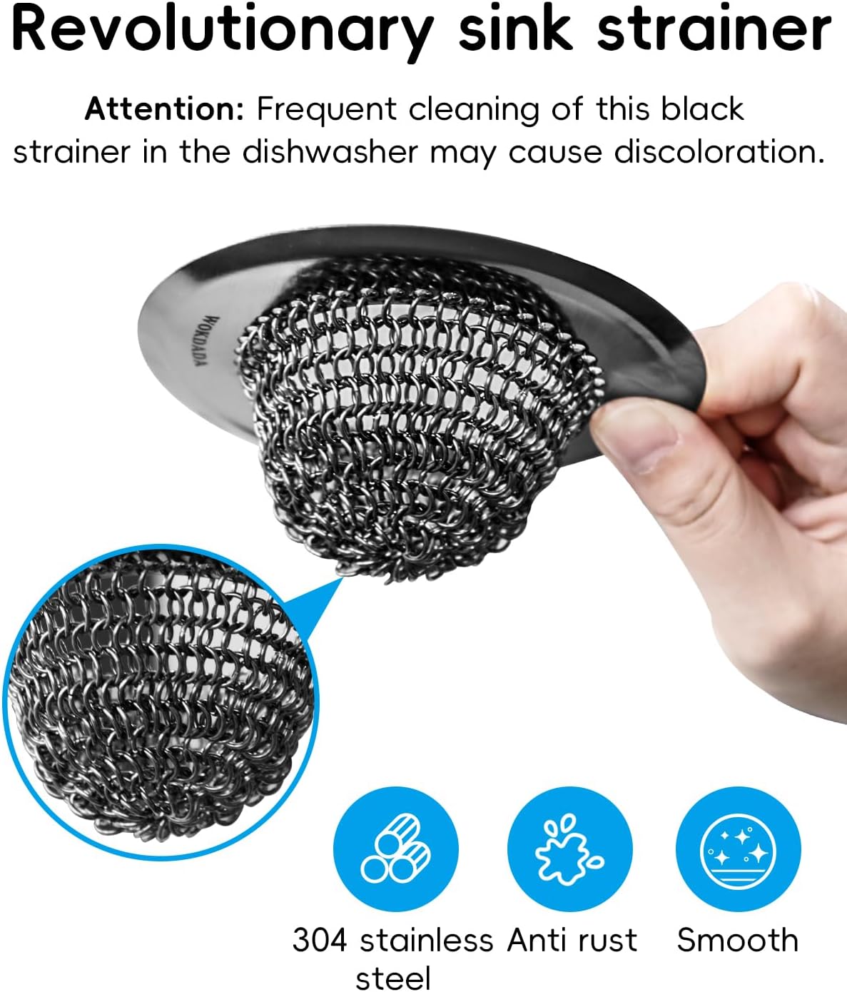 Wokdada Black Reversible Sink Strainer with 304 Stainless Steel