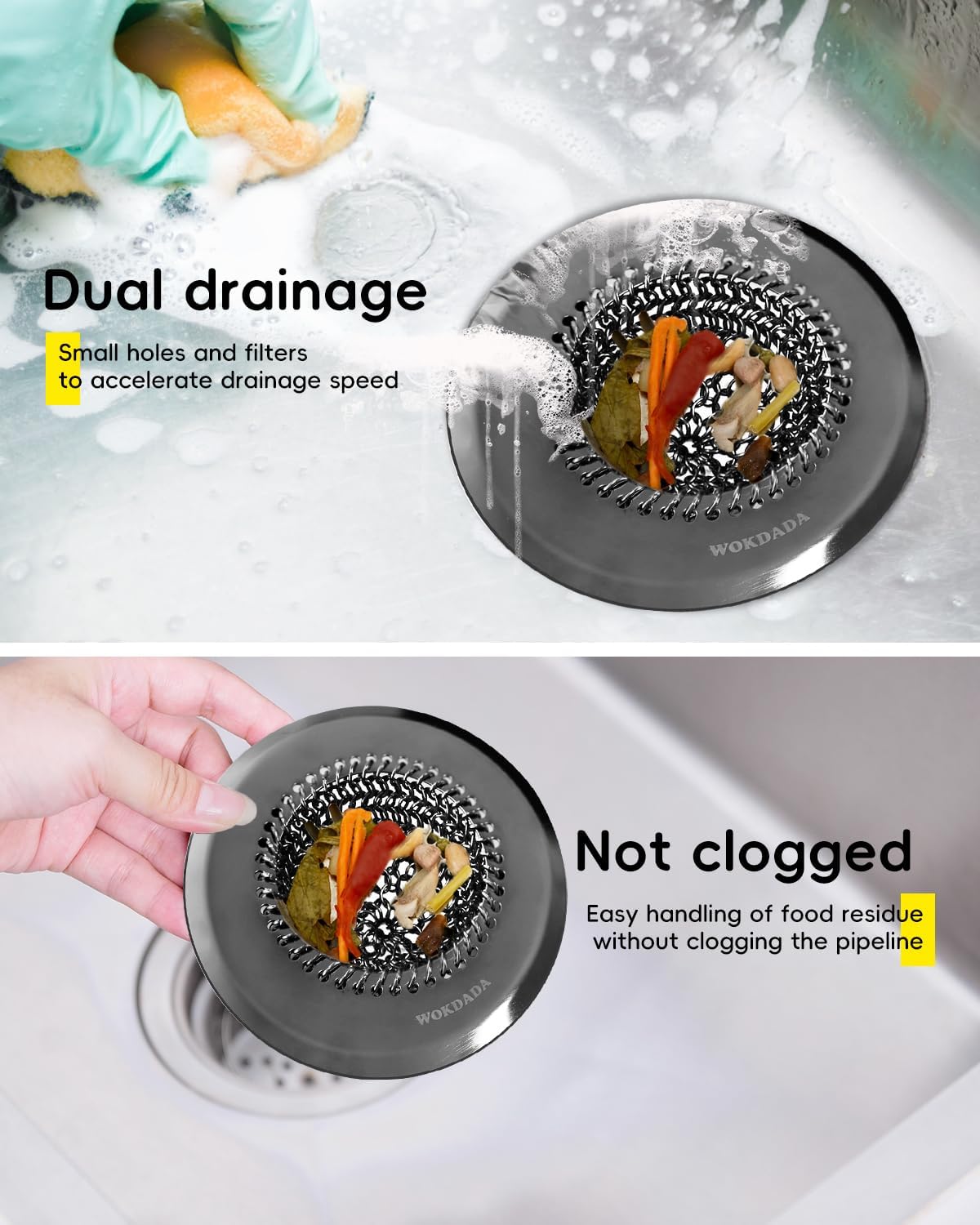 Wokdada Black Reversible Sink Strainer with 304 Stainless Steel