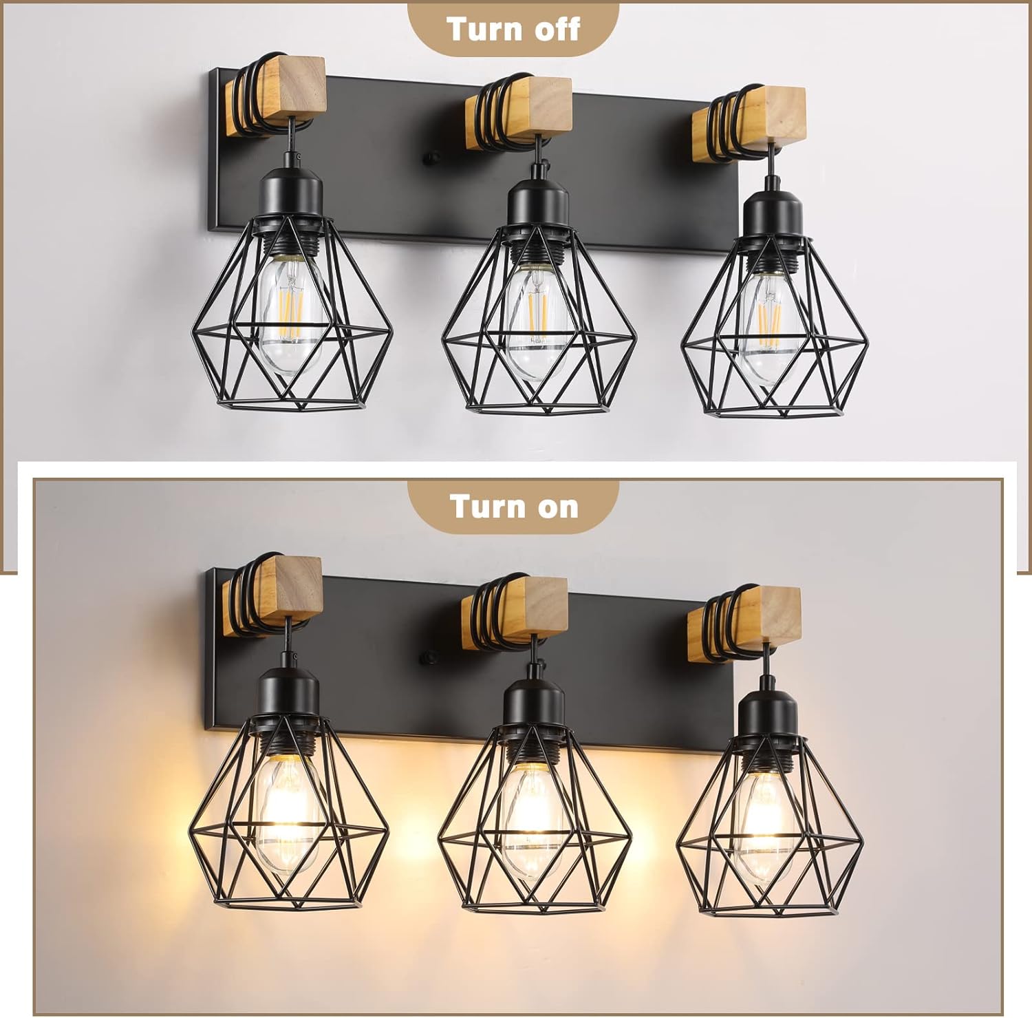 Farmhouse Vanity Light Fixtures with 3 Lights and Rustic Design