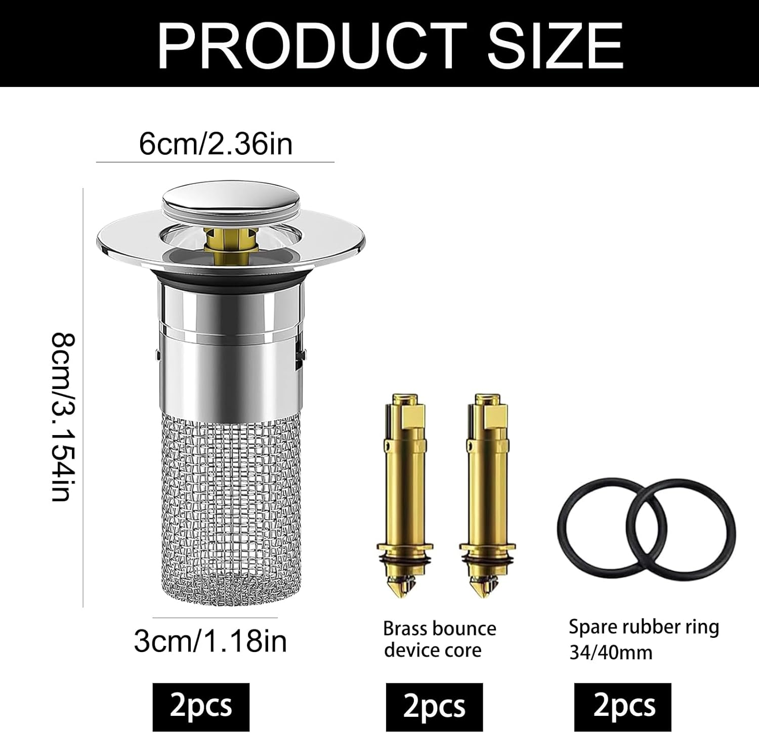 Ridroid 2PCS Bathroom Sink Drain Strainer with Removable Basket