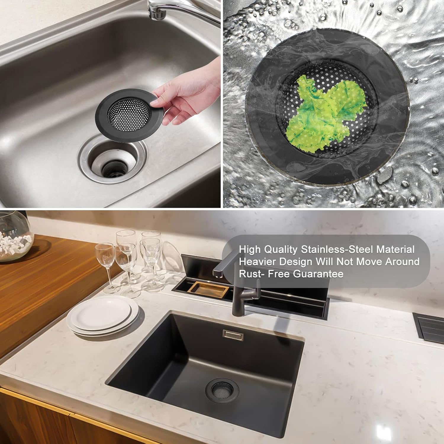 4-Pack Hair Catcher Drain Stopper Black Stainless Steel
