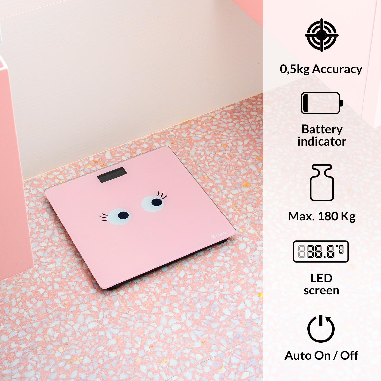 Fisura Digital Glass Bathroom Scale Pink 180kg