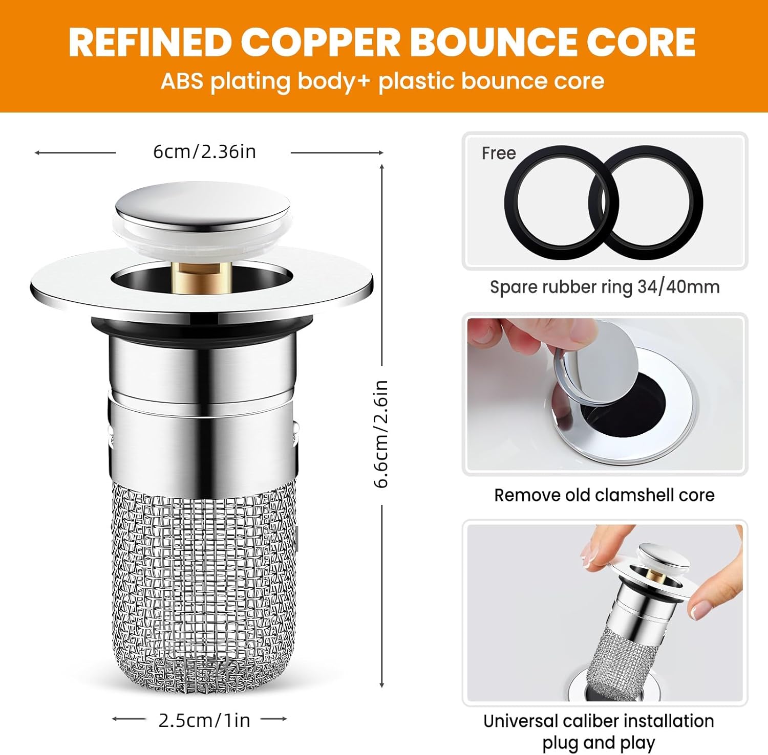 NOCRLG Universal Sink Drain Strainer with Pop-Up Mechanism