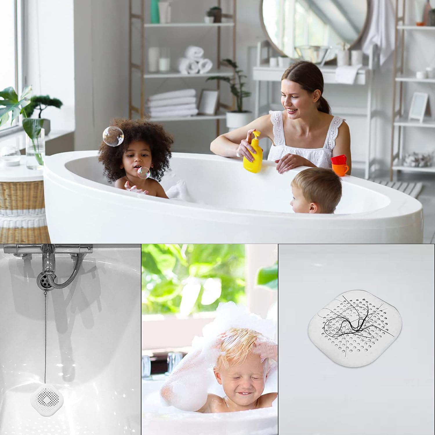 4 Piece Drain Covers Hair Stopper for Shower and Kitchen