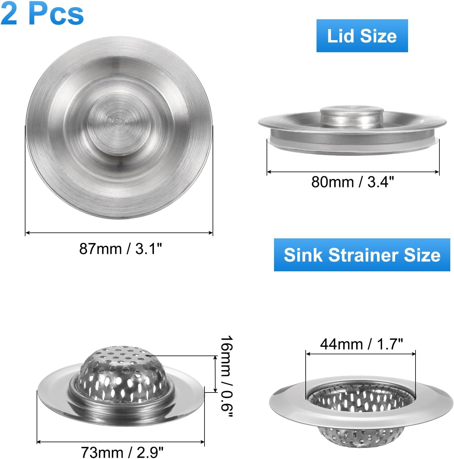 Uxcell 2 Pcs Kitchen Sink Strainer Stoppers Silver