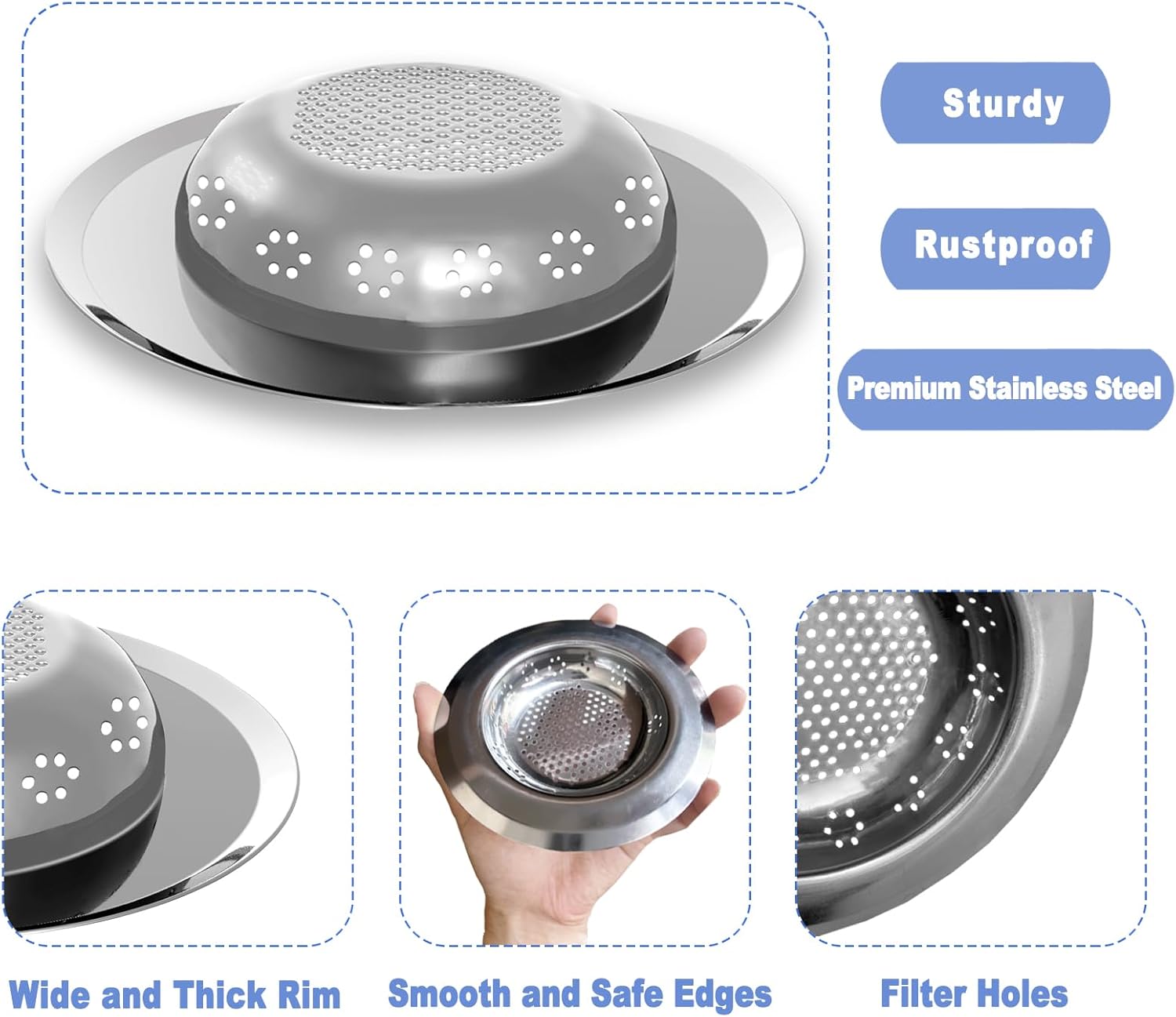 LMOMSS Kitchen Drain Strainer 2 Pack Stainless Steel 1