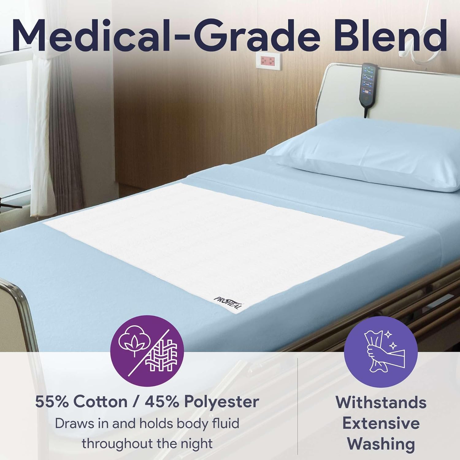 ProHeal Reusable Incontinence Bed Pads - 34x36 Washable Leak Proof