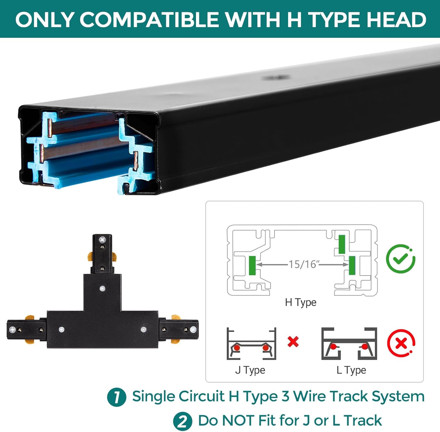 iCreating H Track T Connector - Black 3-Wire Accessory