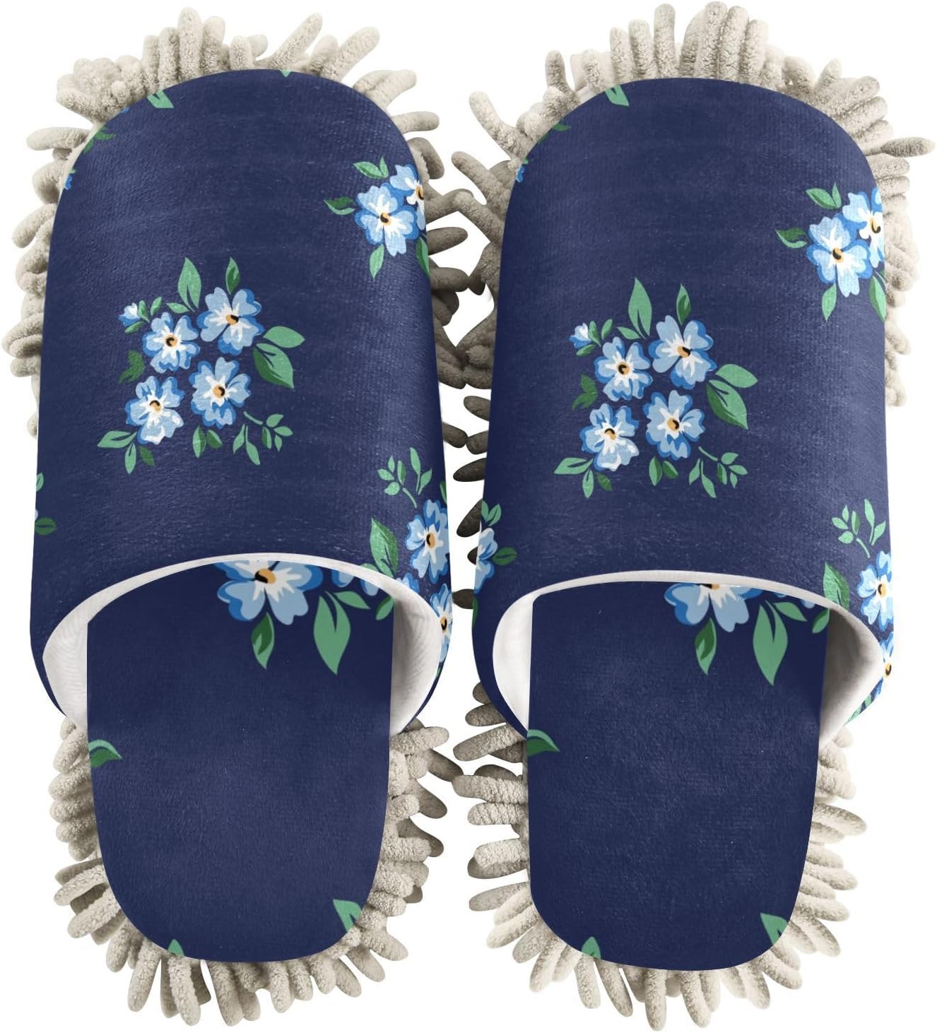 Kigai Microfiber Slippers with Blue Flowers for Floor Cleaning