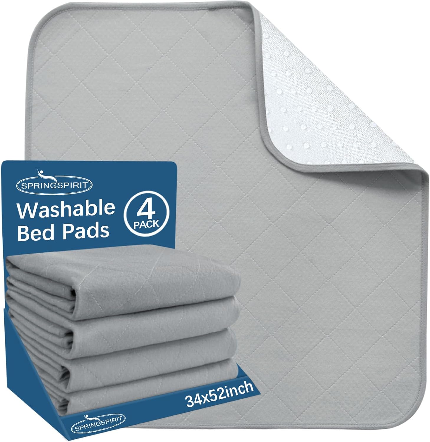 Washable Waterproof Bed Pads 4 Pack 34 x 52 Grey