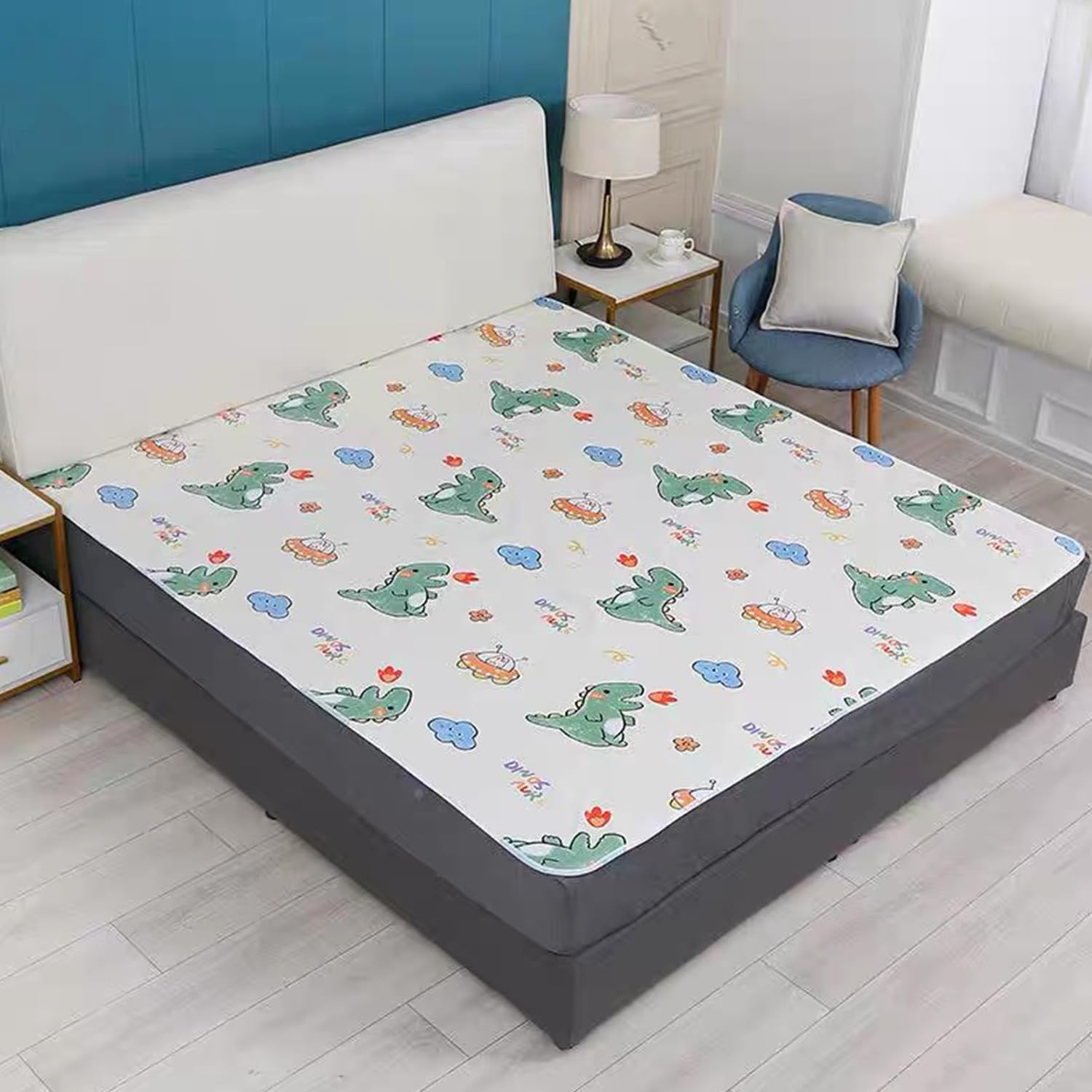 Non-Slip Reusable Bed Protector Pads with Dinosaur Print 40x60