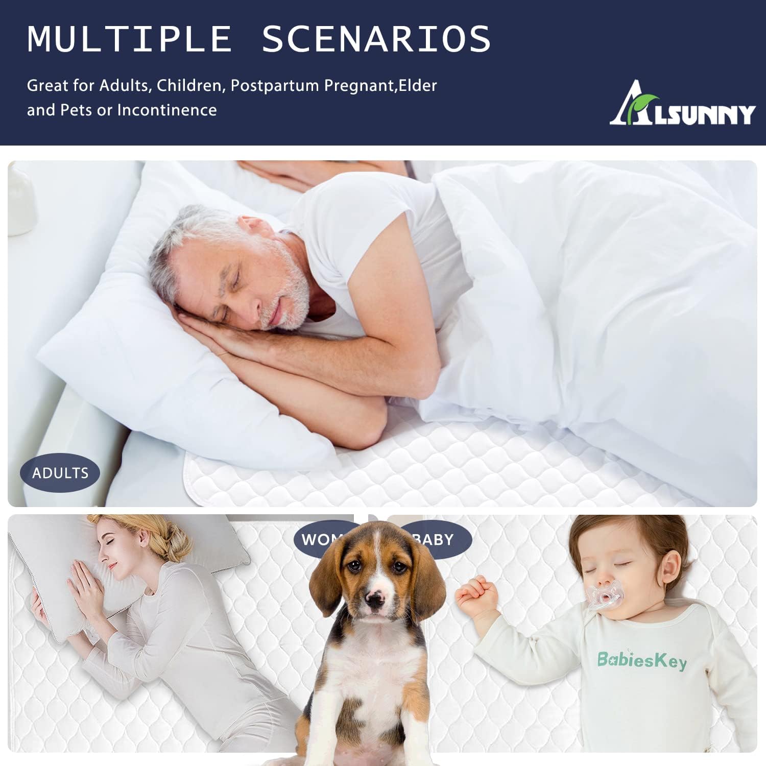 Alsunny Reusable Incontinence Bed Pads 2 Pack 34X52