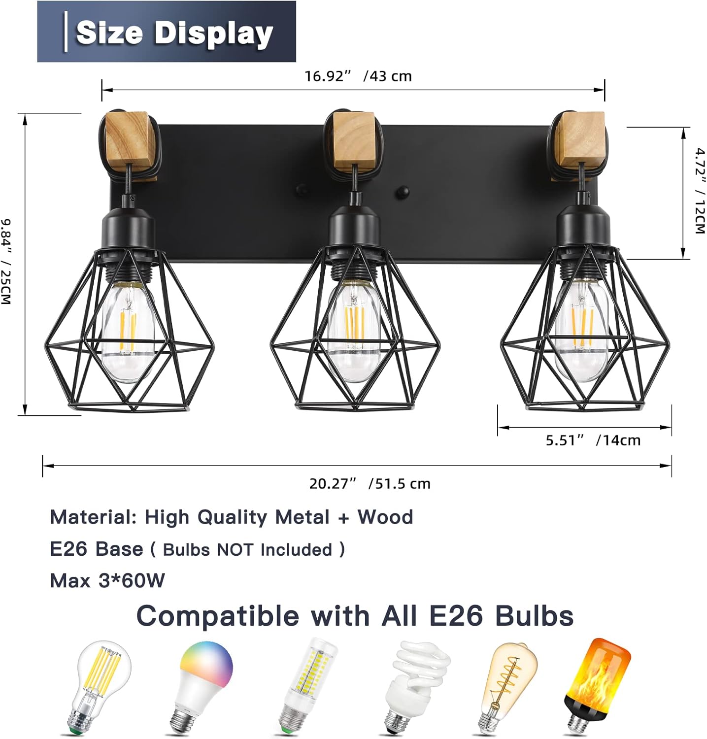 Farmhouse Vanity Light Fixtures with 3 Lights and Rustic Design