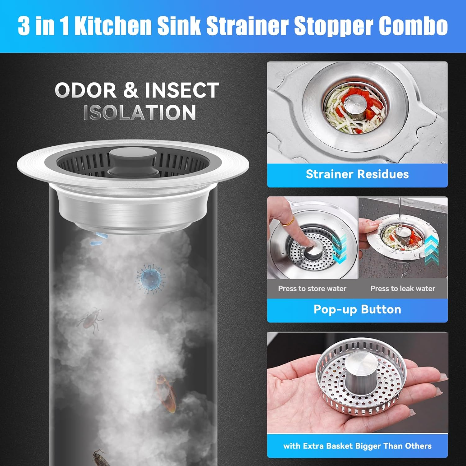 Oxanlare Kitchen Sink Drain Strainer with Cleaning Brush